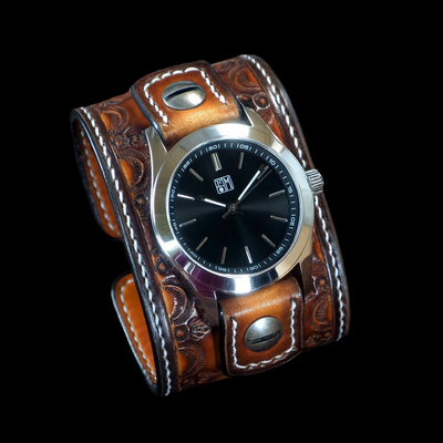 Western Brown Leather Cuff Watch