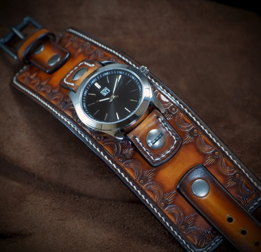 Western Brown Leather Cuff Watch