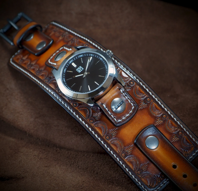 Western Brown Leather Cuff Watch