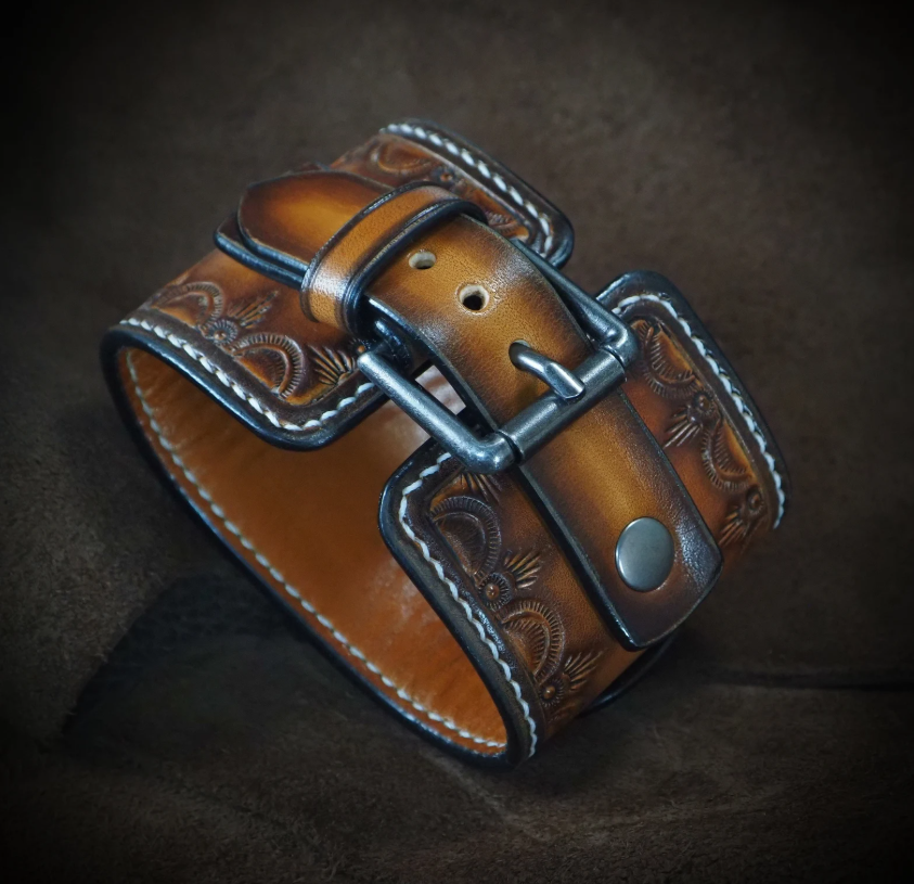 Western Brown Leather Cuff Watch