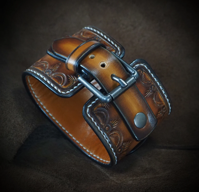 Western Brown Leather Cuff Watch