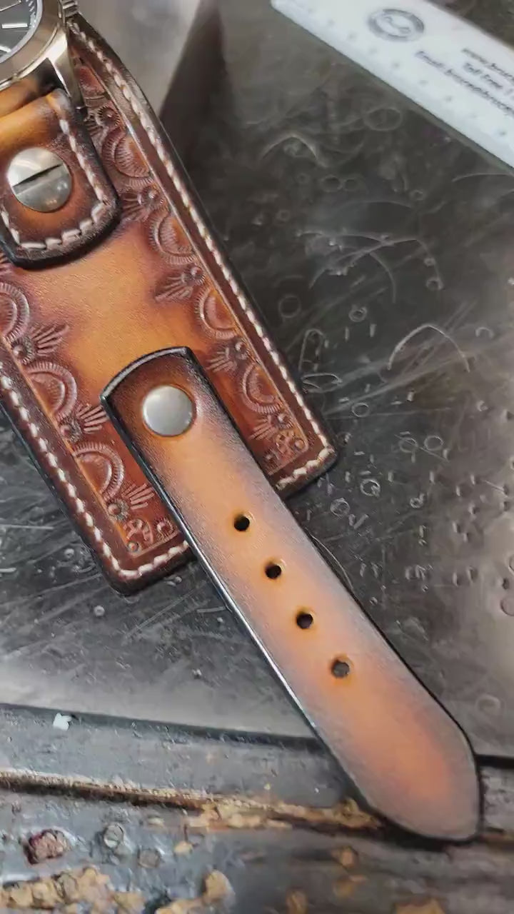 Western Brown Leather Cuff Watch