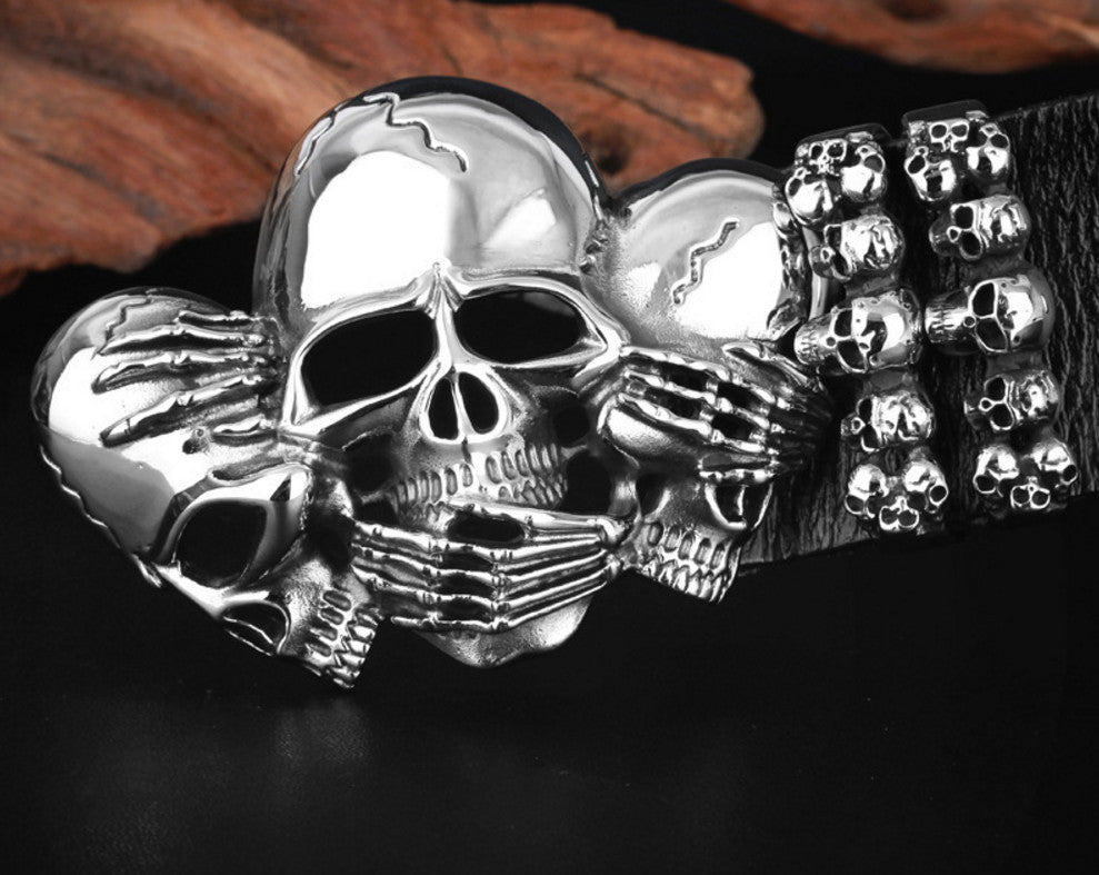 3 Wise Skulls Leather Belt | Best 3 Wise Skulls Leather Belt | Best Skulls Leather Belt