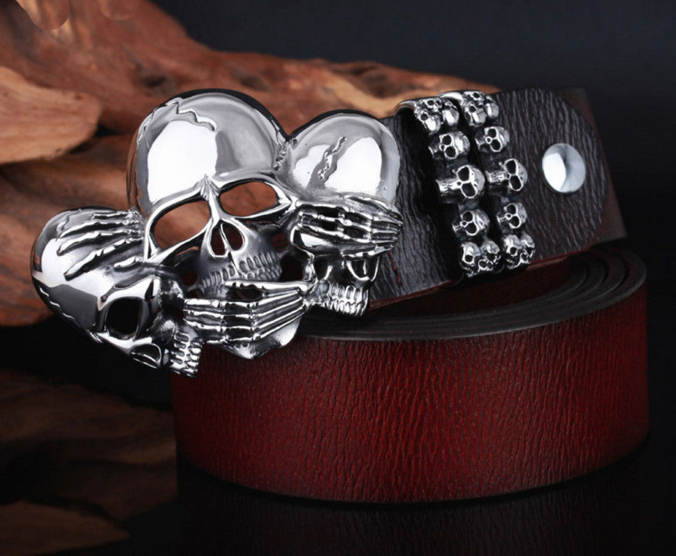 3 Wise Skulls Leather Belt | Best 3 Wise Skulls Leather Belt | Best Skulls Leather Belt