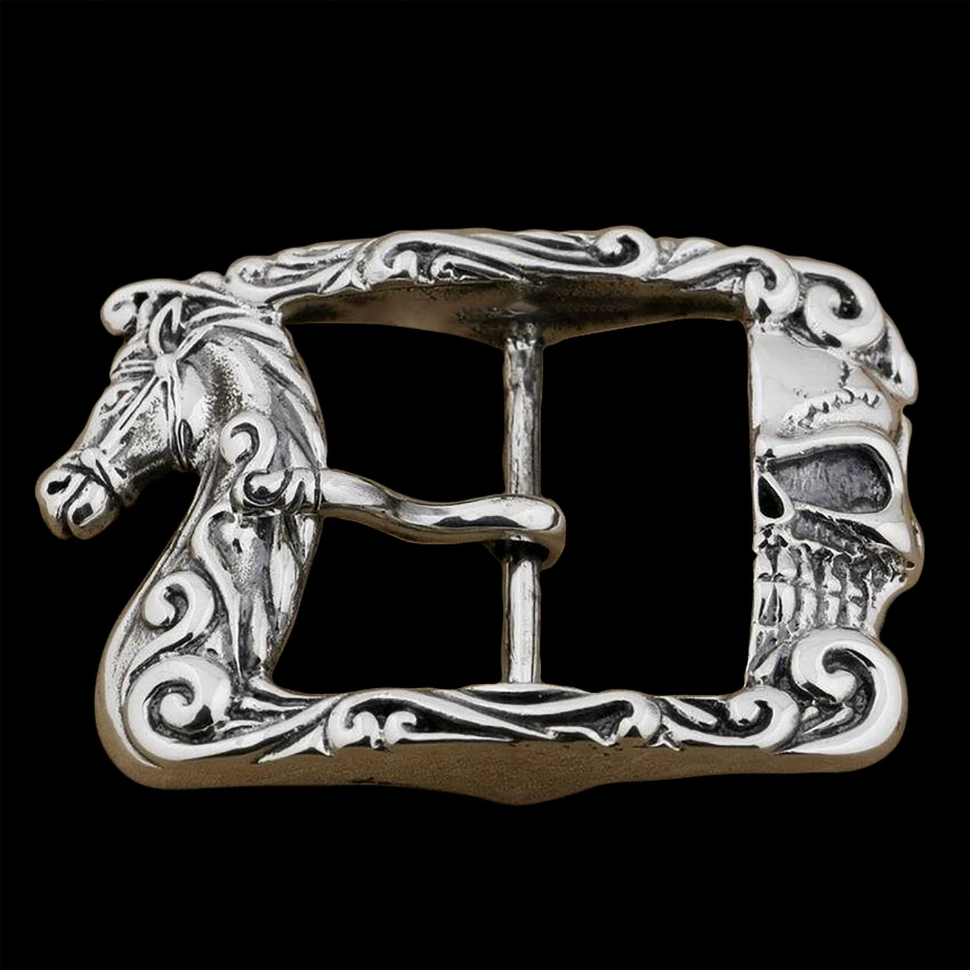 Solid Silver Horse & Skull Buckle